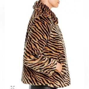 Kate Spade New York Faux Fur Tiger Print Coat Jacket Pink Lining Sz M